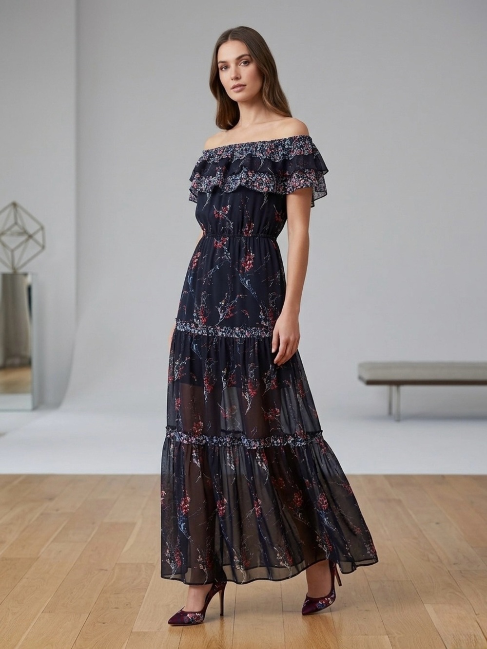 White House Black Market - Off-Shoulder Floral Maxi Dress